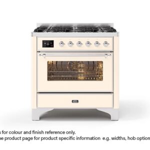 ILVE 90cm Majestic Milano Fry Top Dual Fuel Range Cooker Antique White Chrome Finish