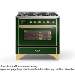 ILVE 90cm Majestic Milano Fry Top Dual Fuel Range Cooker Emerald Green Brass Finish