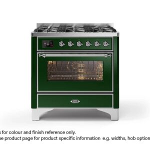 ILVE 90cm Majestic Milano Fry Top Dual Fuel Range Cooker Emerald Green Chrome Finish