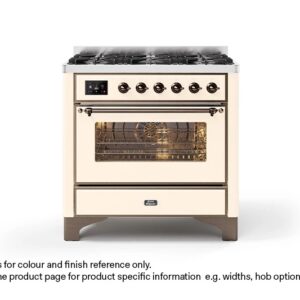 ILVE 90cm Majestic Milano Fry Top Dual Fuel Range Cooker Antique White Bronze Finish