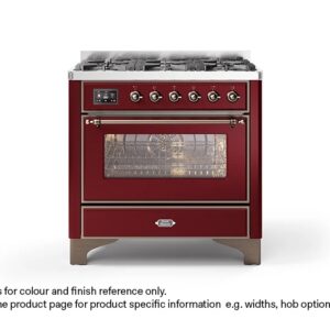 ILVE 90cm Majestic Milano Fry Top Dual Fuel Range Cooker Burgundy Red Bronze Finish