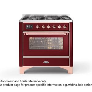 ILVE 90cm Majestic Milano Fry Top Dual Fuel Range Cooker Burgundy Red Copper Finish