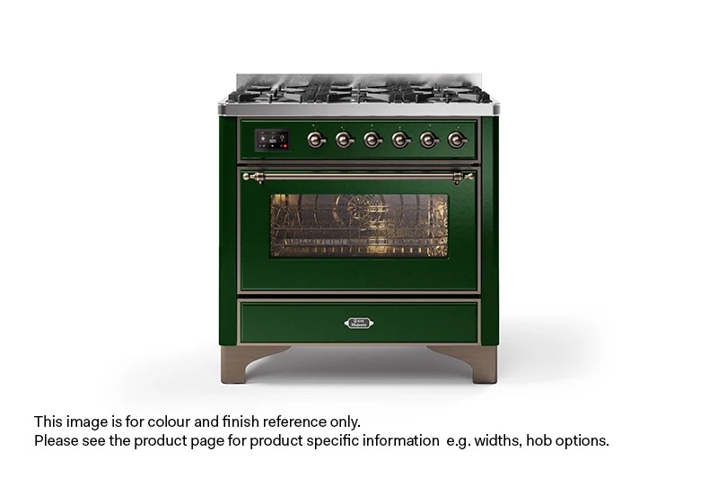 ILVE 90cm Majestic Milano Fry Top Dual Fuel Range Cooker Emerald Green Bronze Finish