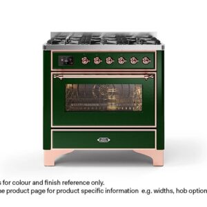 ILVE 90cm Majestic Milano Fry Top Dual Fuel Range Cooker Emerald Green Copper Finish