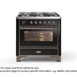 ILVE 90cm Majestic Milano Fry Top Dual Fuel Range Cooker Gloss Black Bronze Finish