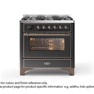 ILVE 90cm Majestic Milano Fry Top Dual Fuel Range Cooker Matt Graphite Bronze Finish