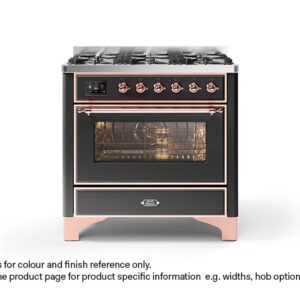 ILVE 90cm Majestic Milano Fry Top Dual Fuel Range Cooker Matt Graphite Copper Finish