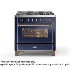 ILVE 90cm Majestic Milano Fry Top Dual Fuel Range Cooker Midnight Blue Bronze Finish