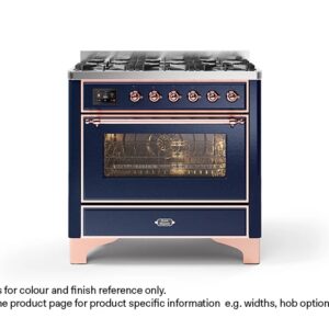 ILVE 90cm Majestic Milano Fry Top Dual Fuel Range Cooker Midnight Blue Copper Finish