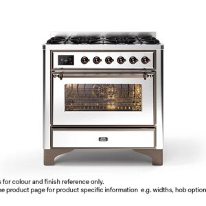ILVE 90cm Majestic Milano Fry Top Dual Fuel Range Cooker Stainless Steel Bronze Finish