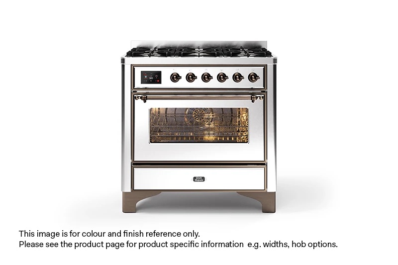 ILVE 90cm Majestic Milano Fry Top Dual Fuel Range Cooker Stainless Steel Bronze Finish