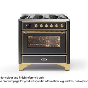 ILVE 90cm Majestic Milano Fry Top Dual Fuel Range Cooker Matt Graphite Brass Finish