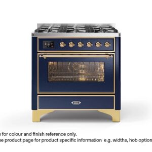 ILVE 90cm Majestic Milano Fry Top Dual Fuel Range Cooker Midnight Blue Brass Finish