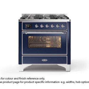 ILVE 90cm Majestic Milano Fry Top Dual Fuel Range Cooker Midnight Blue Chrome Finish