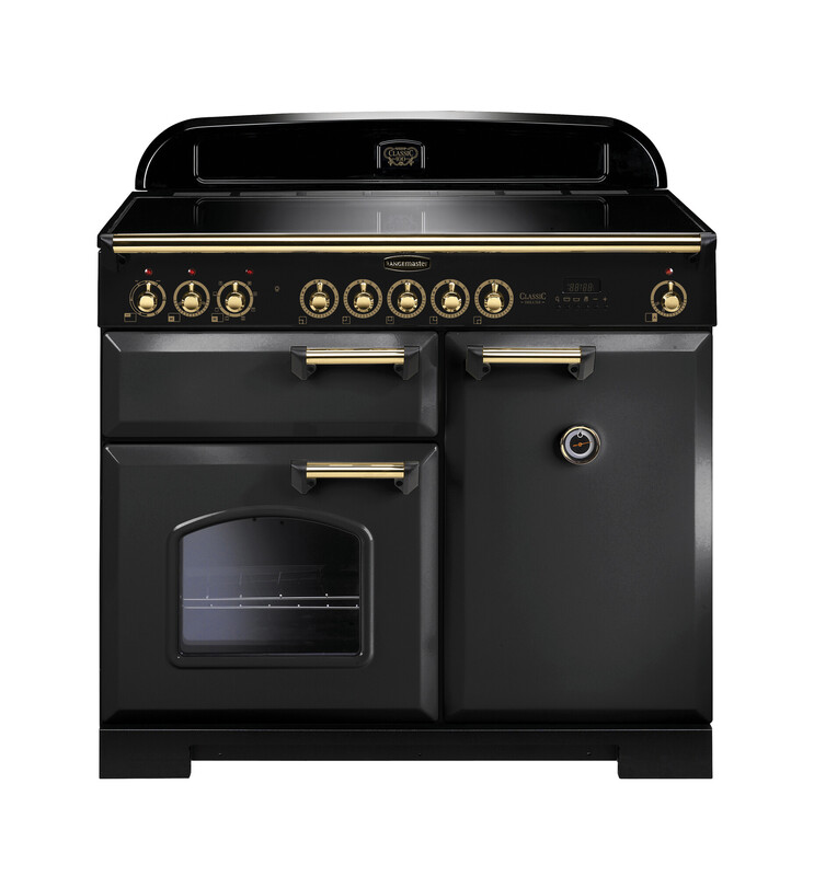 Rangemaster Classic Deluxe 100 Induction Charcoal Black with Brass trim