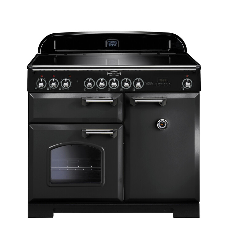 Rangemaster Classic Deluxe 100 Induction Charcoal Black with Chrome trim