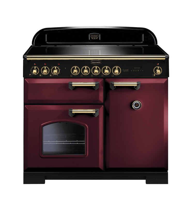 Rangemaster Classic Deluxe 100 Induction Cranberry with Brass trim