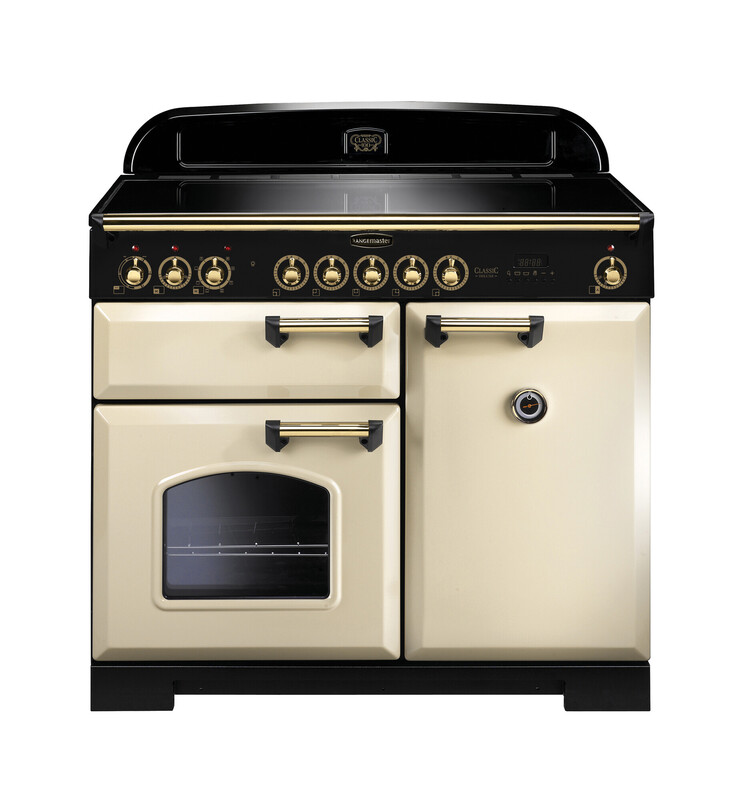 Rangemaster Classic Deluxe 100 Induction Cream with Brass trim