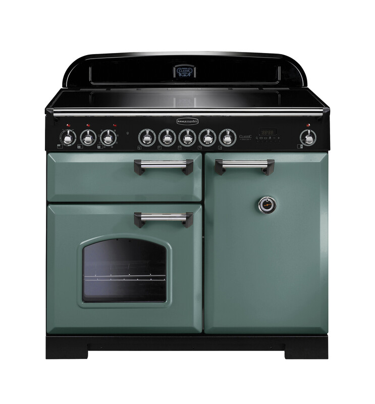 Rangemaster Classic Deluxe 100 Induction Mineral Green with Chrome trim