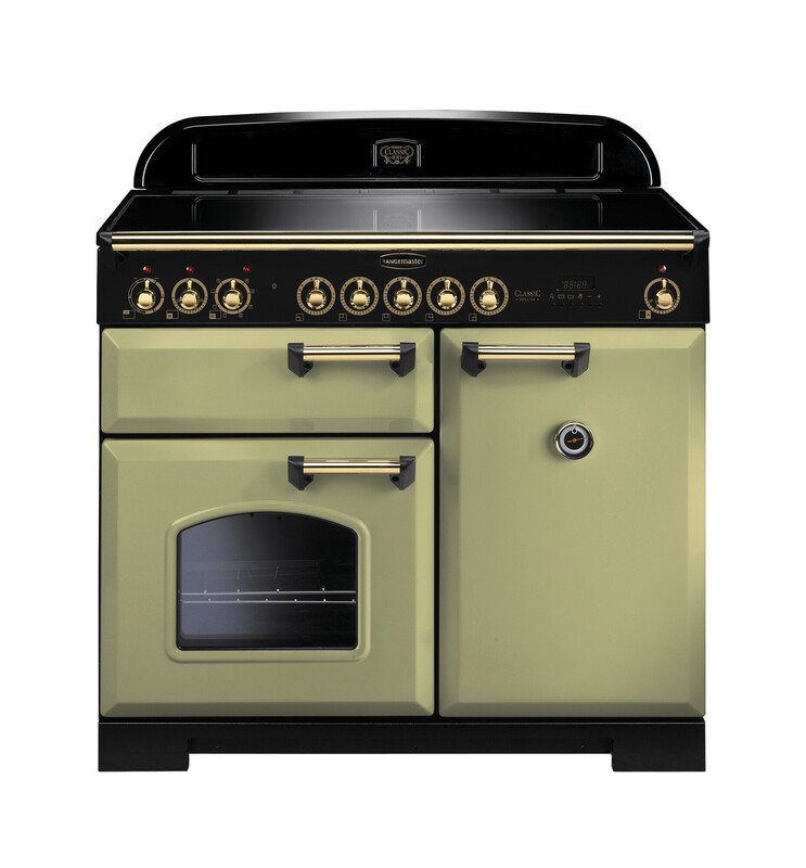 Rangemaster Classic Deluxe 100 Induction Olive Green with Brass trim