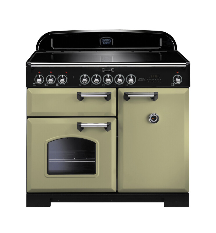 Rangemaster Classic Deluxe 100 Induction Olive Green with Chrome trim