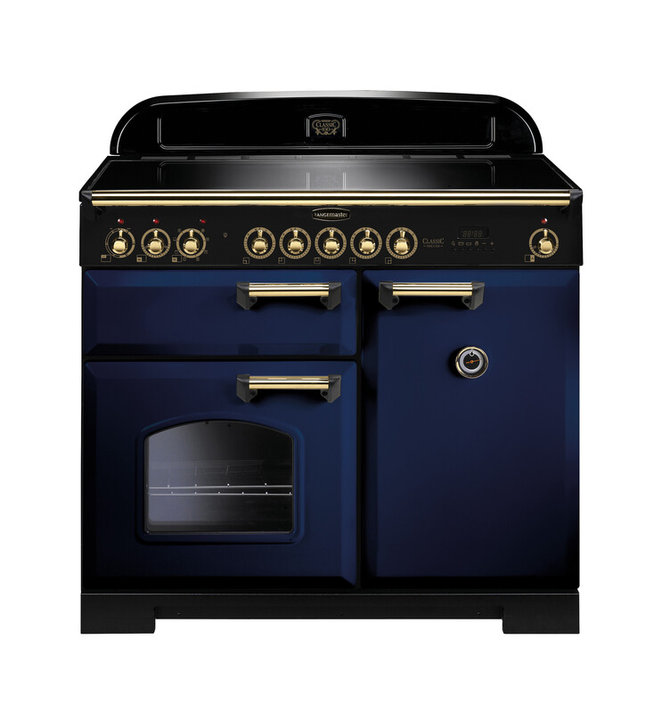 Rangemaster Classic Deluxe 100 Induction Regal Blue with Brass trim