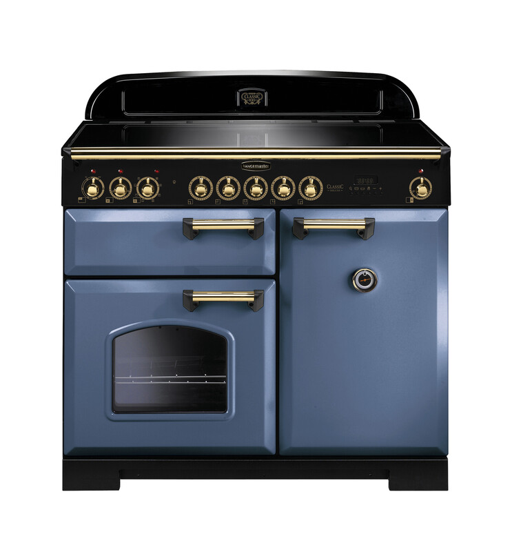 Rangemaster Classic Deluxe 100 Induction Stone Blue with Brass trim