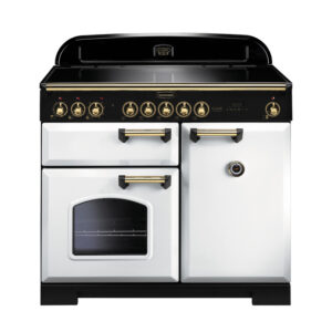 Rangemaster Classic Deluxe 100 Induction White with Brass trim
