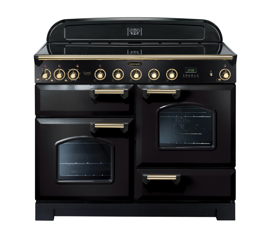 Rangemaster Classic Deluxe 110 Induction Black with Brass trim