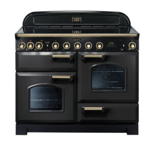 Rangemaster Classic Deluxe 110 Induction Charcoal Black with Brass trim