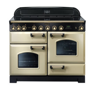 Rangemaster Classic Deluxe 110 Induction Cream with Brass trim