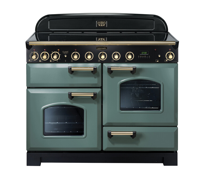 Rangemaster Classic Deluxe 110 Induction Mineral Green with Brass trim