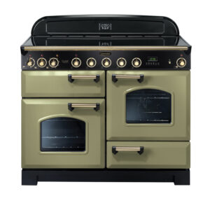 Rangemaster Classic Deluxe 110 Induction Olive Green with Brass trim