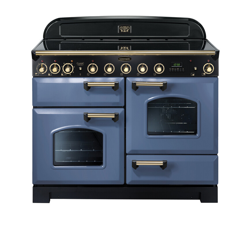 Rangemaster Classic Deluxe 110 Induction Stone Blue with Brass trim