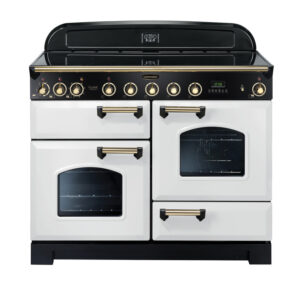 Rangemaster Classic Deluxe 110 Induction White with Brass trim