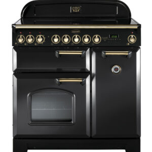 Rangemaster Classic Deluxe 90 Induction Charcoal Black with Brass trim