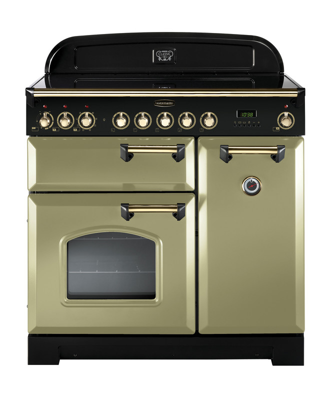 Rangemaster Classic Deluxe 90 Induction Olive Green with Brass trim