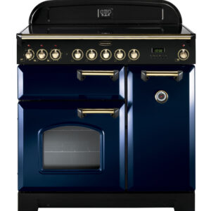 Rangemaster Classic Deluxe 90 Induction Regal Blue with Brass trim