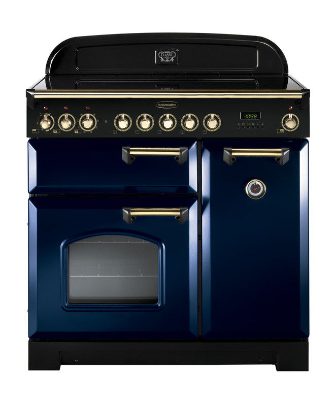 Rangemaster Classic Deluxe 90 Induction Regal Blue with Brass trim