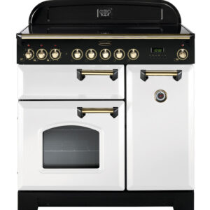 Rangemaster Classic Deluxe 90 Induction White with Brass trim