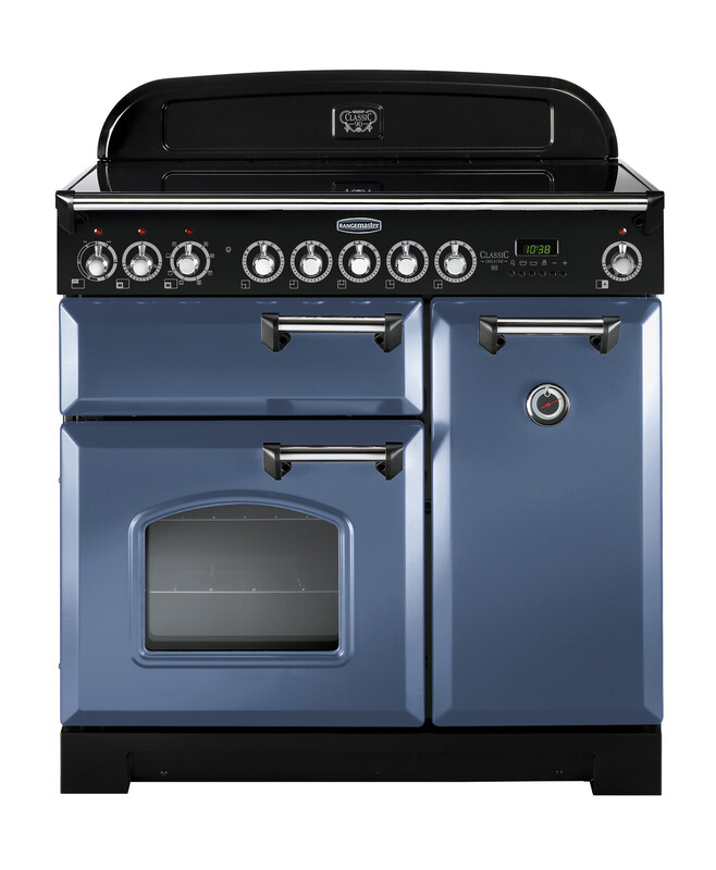 Rangemaster Classic Deluxe 90 Induction Stone Blue with Chrome trim