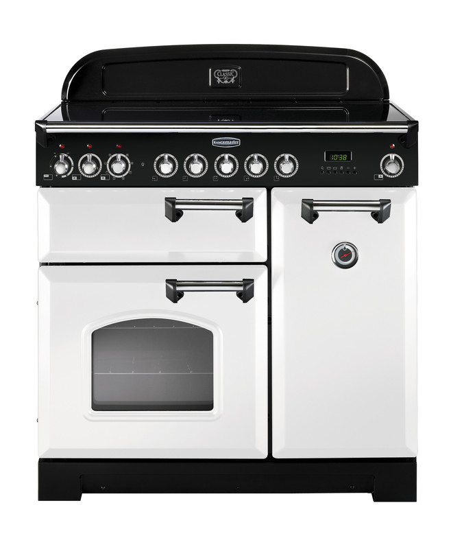 Rangemaster Classic Deluxe 90 Induction White with Chrome trim