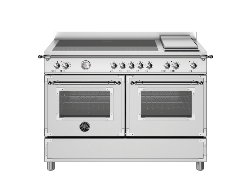 Bertazzoni 120 cm induction top + griddle, electric double oven<br />
Heritage Series