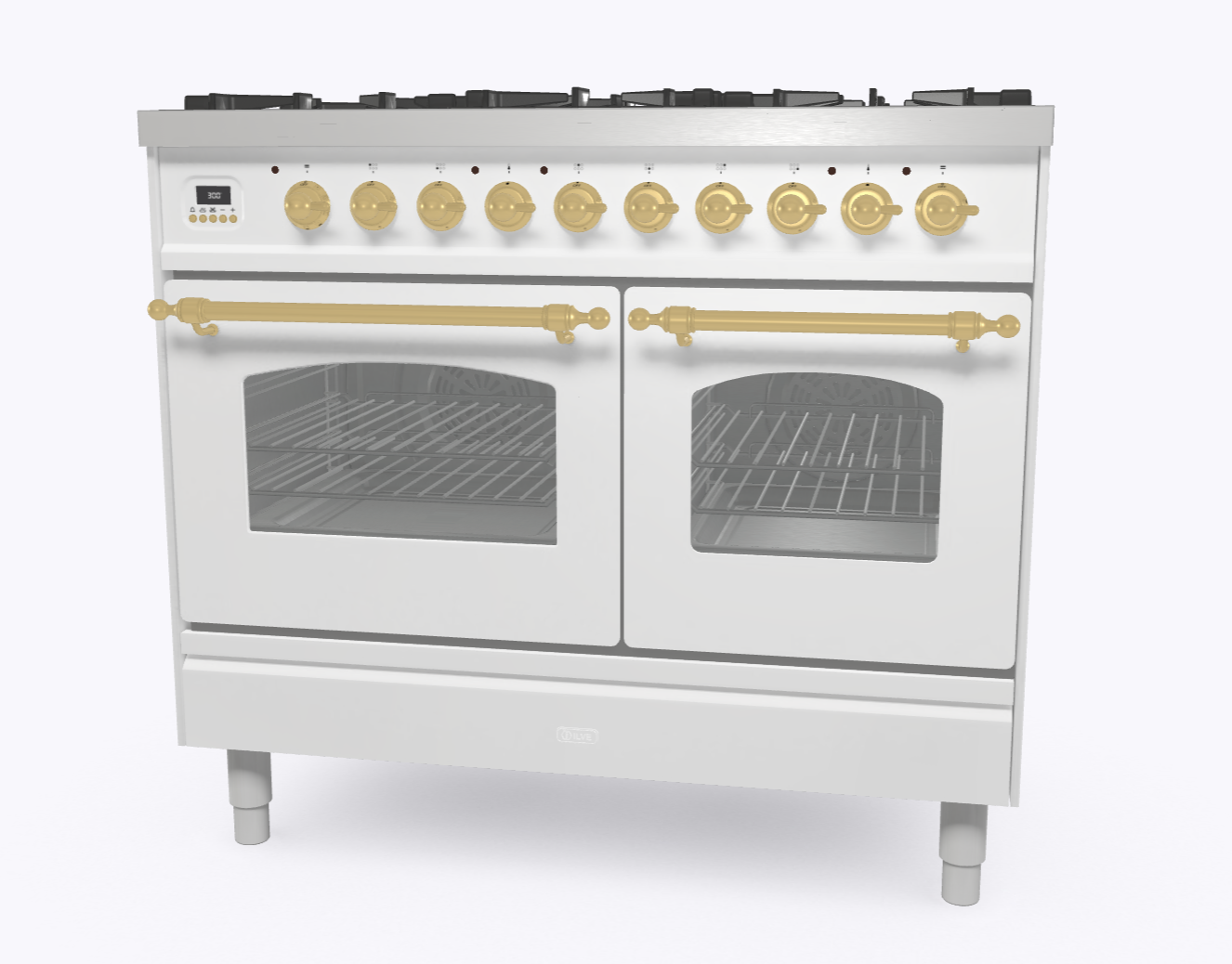 Ilve Milano PD106NE3 100cm Wide Dual Fuel Range Cooker White with brass trim