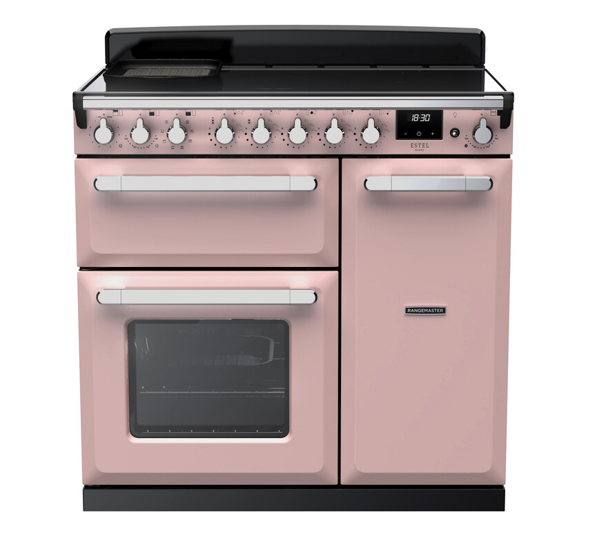 Rangemaster Estel Deluxe 90 Induction in Pale Pink with Chrome trim ESDL90EIPPPK/CMI 