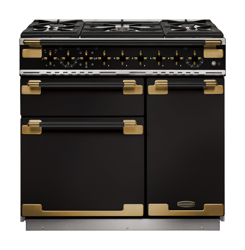 Elise Luxe 90 Dual Fuel Black with Black / Antique Brass trim ELS90DFFGB/BE
