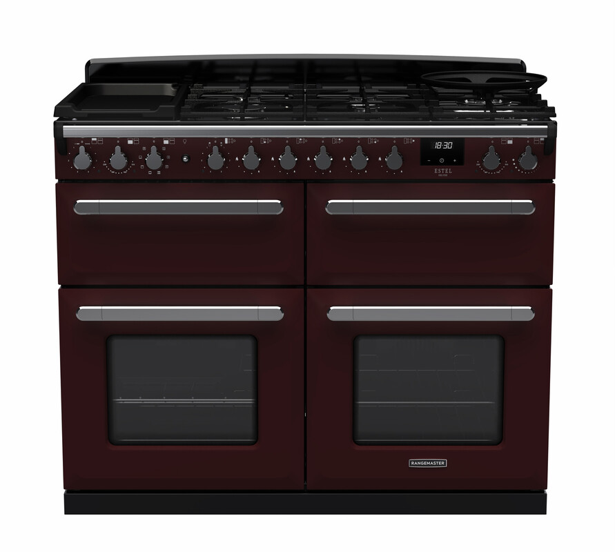 Rangemaster Estel Deluxe 110 Dual Fuel Bordeaux with Chrome trim</p>
<p>ESDLB110DFPBOR/CM1
